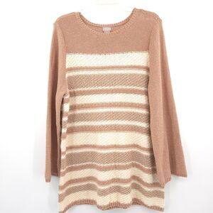 Chico's pullover tunic sweater metallic stripe Size 3 (XL) neutral holiday